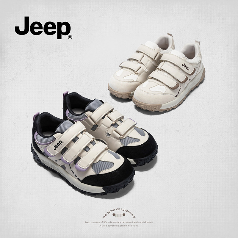 jeep魔术贴运动鞋女2025新款秋季通勤百搭休闲鞋子女防滑厚底板鞋