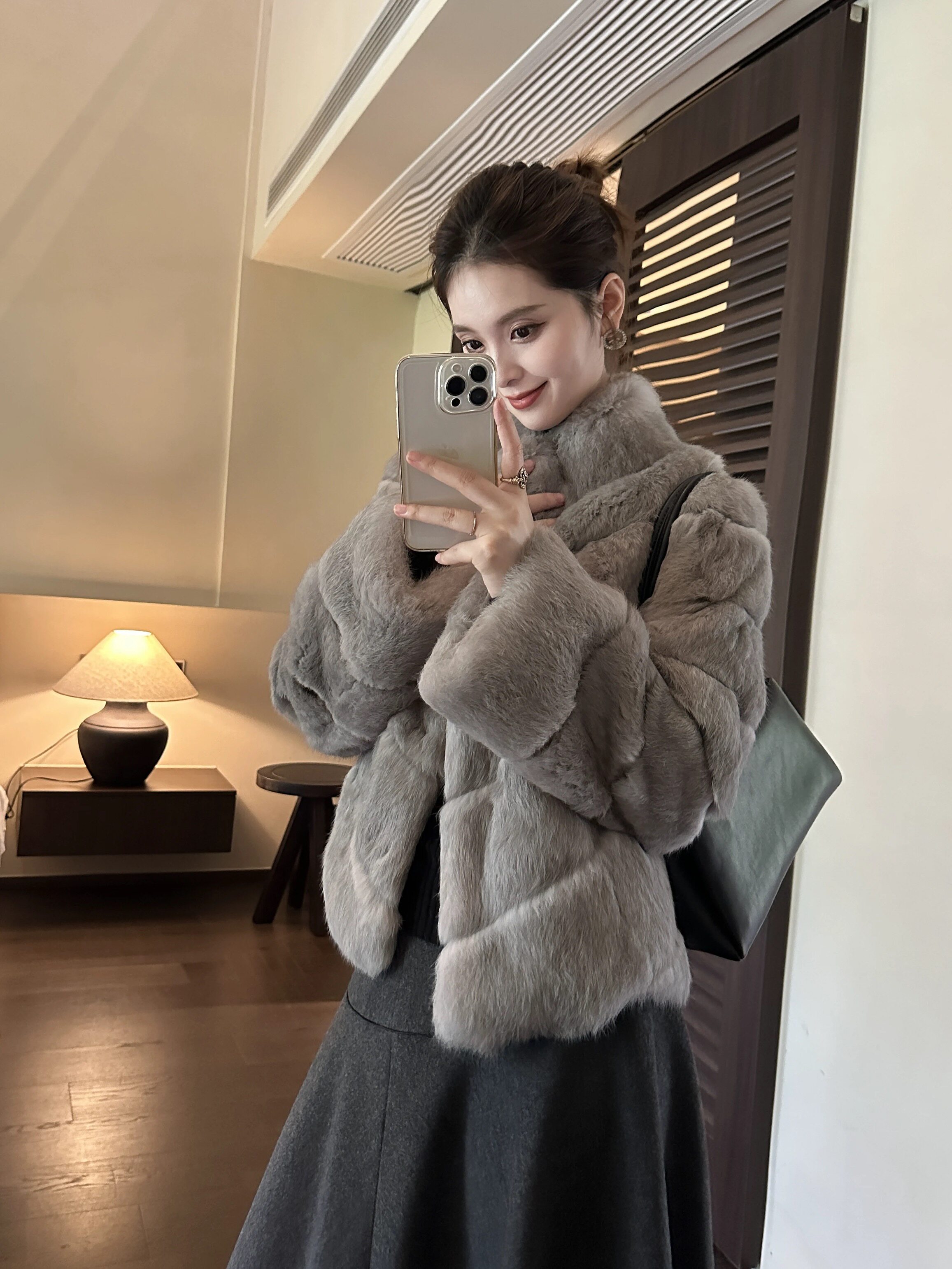 『暖阳』【100兔毛】秋冬设计师款千金风整皮皮草毛毛立领外套女