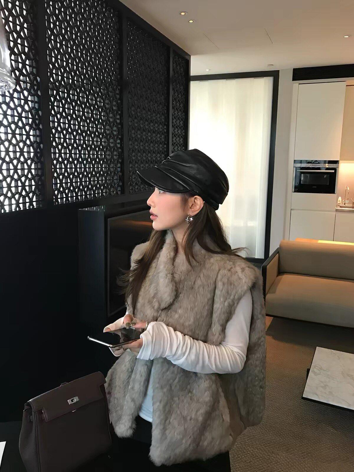 100% 兔毛皮草马甲女短款背心显瘦立领毛毛大衣外套女冬