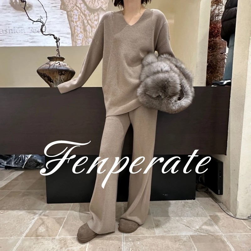 FENPERATE韩系慵懒风针织套装女秋冬季宽松休闲毛衣阔腿裤两件套