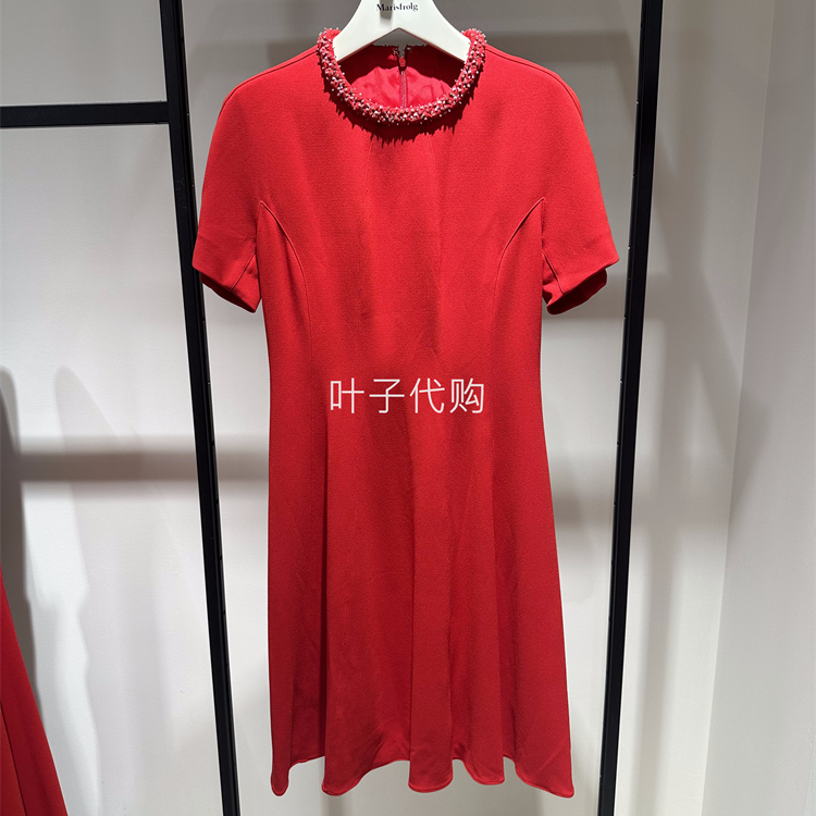 Marisfrolg玛丝菲尔正品夏季新款红色收腰A款短袖连衣裙专柜5280