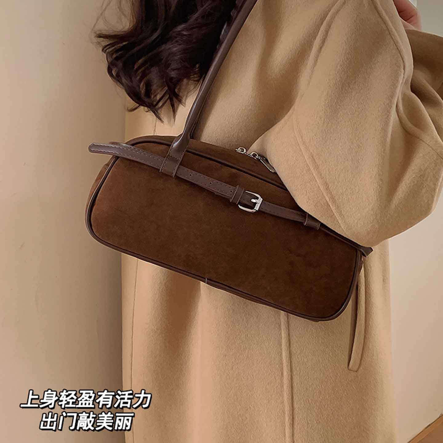 高级感麂皮绒复古大容量枕头包