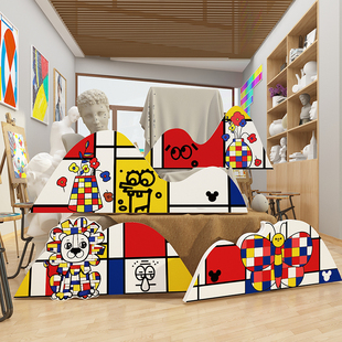 画室布置美术教室装饰蒙德里安环创幼儿园文化主题墙面贴培训机构