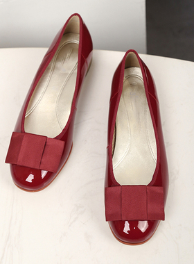 正品德国Golbor女鞋2025春新款经典小红鞋婚鞋平底真皮单鞋85.100