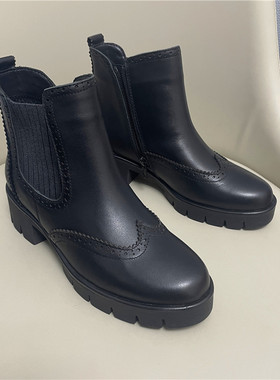 宽楦正品真皮德国女鞋2025秋冬新款女靴松糕底布洛克短靴子51.712