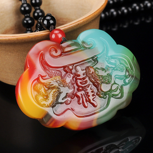 天然新疆和田玉彩玉龙凤呈祥吊坠吉祥如意玉锁项链挂件毛衣链挂坠