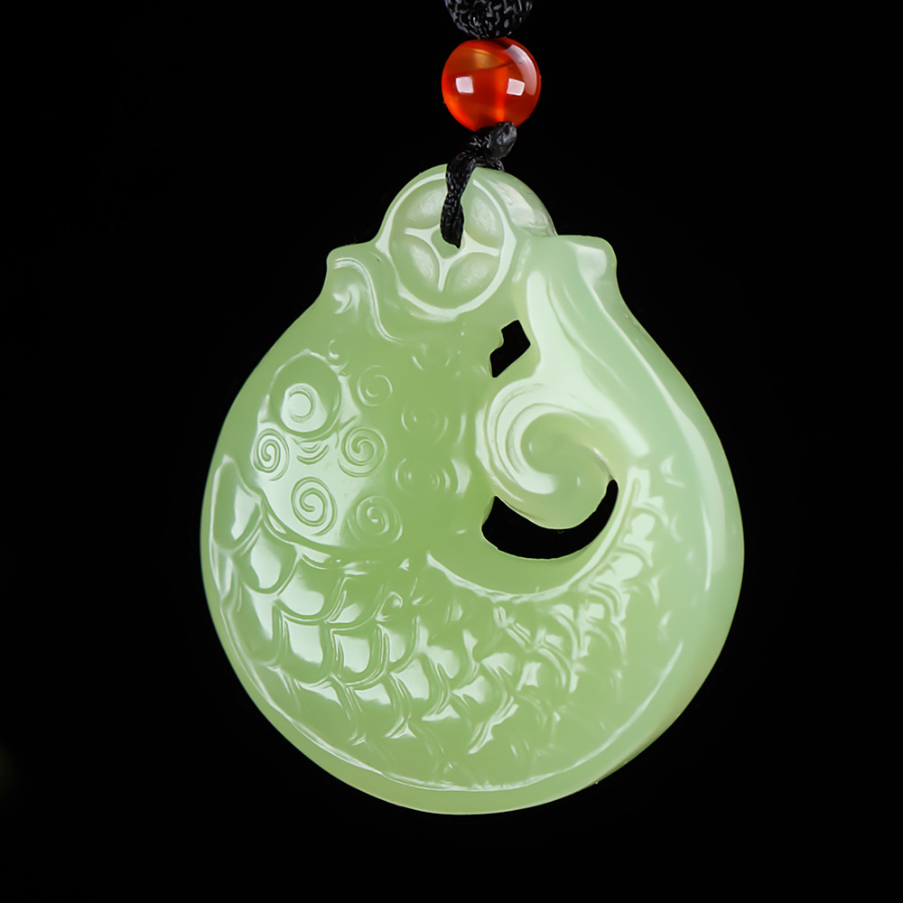 天然和田玉籽料玉鱼吊坠精雕双面富贵有余项链挂件新疆玉器男女款