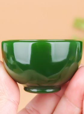 新疆和田玉碧玉功夫茶杯酒杯天然玉石菠菜绿碧玉碗玉茶具酒杯酒具