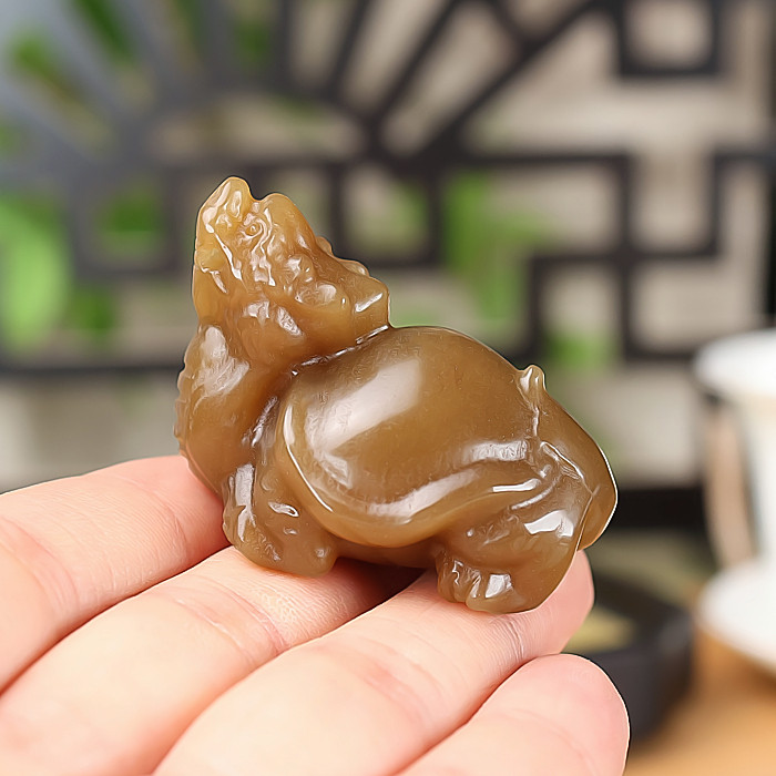 新疆和田玉糖玉龙龟手把件且末糖料原石雕刻长寿龟把玩件挂件把件