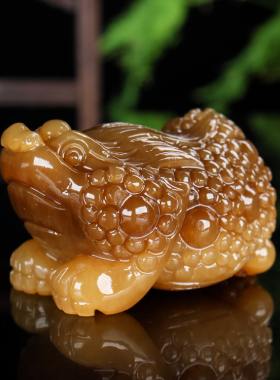 和田玉糖料金蟾手把件