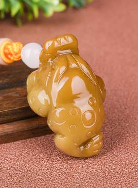 和田玉糖料金蟾献宝手把件