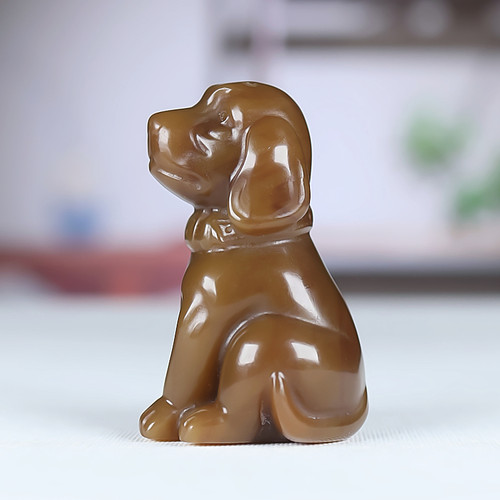 和田玉籽料糖玉生肖狗手把件