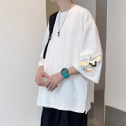 夏季国风胖子宽松大码七分袖T恤