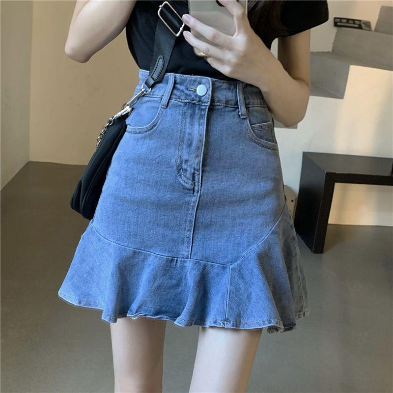 小个子甜辣高腰牛仔鱼尾短裙