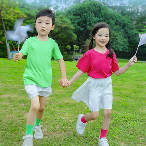 六一演出服儿童糖果色纯棉短袖T恤幼儿园班服小学生啦啦队毕业照