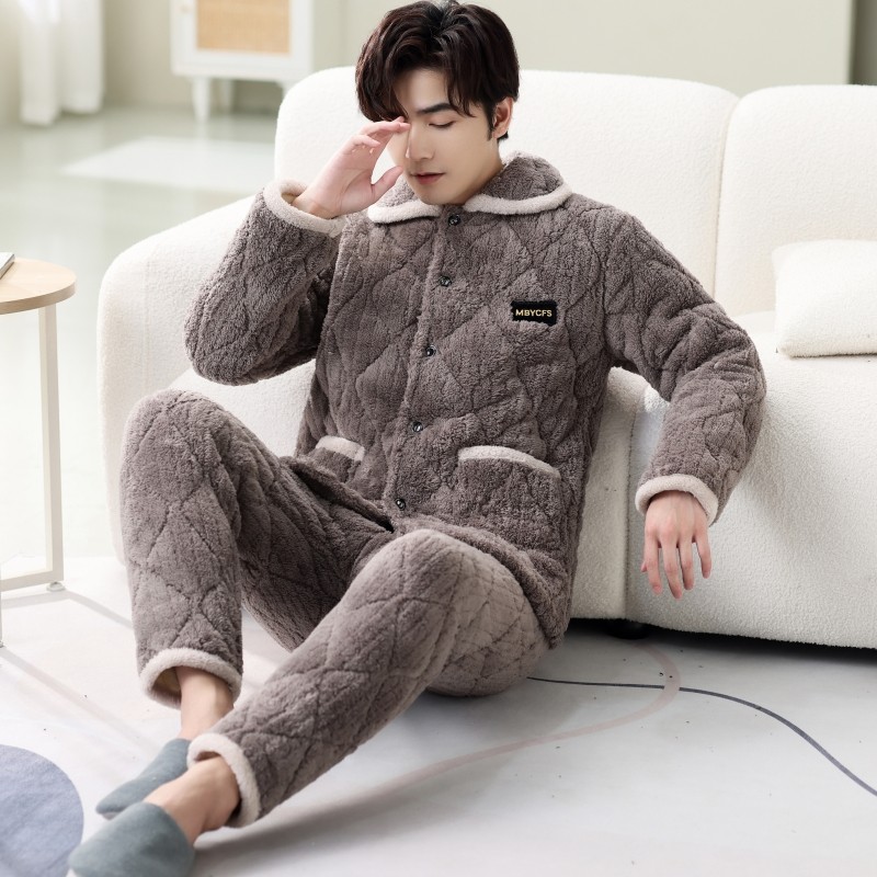 男士睡衣冬季加厚加绒珊瑚绒夹棉保暖三层法兰绒秋冬款家居服套装,女士内衣/男士内衣/家居服,睡衣/家居服套装,淘宝优惠券,粉丝福利购,淘宝优惠卷