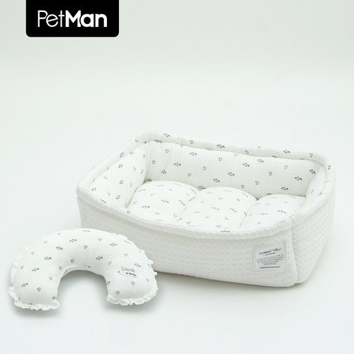 PetMan小鲨鱼一体窝垫便携亲肤舒适宠物窝纯棉婴儿级棉纱午睡垫