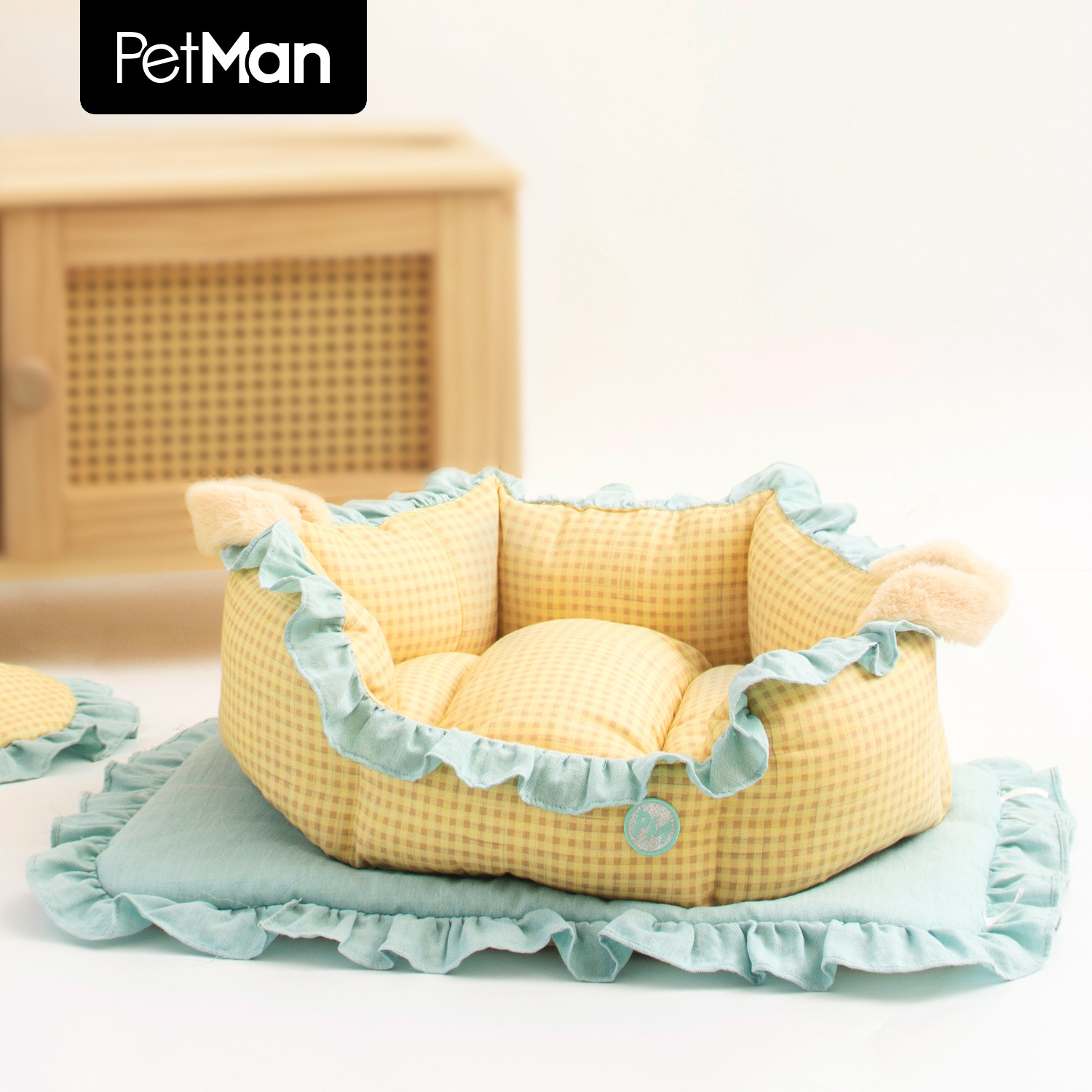 PetMan布拉格花瓣窝美式油画感约克夏宠物窝保暖棉纱抗菌防螨床垫