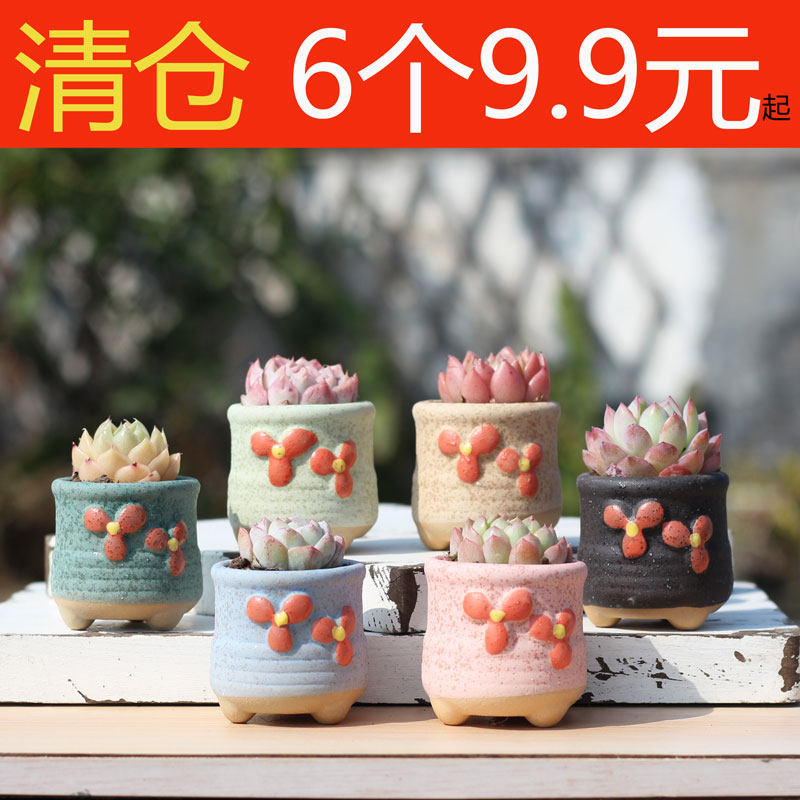 包邮组合多肉花盆窑变麦饭石盆复古大口陶瓷紫砂吸水拇指老桩特价