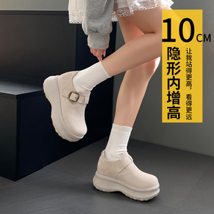 10cm内增高勃肯鞋女真皮防水全包厚底外穿增高懒人一脚蹬博肯鞋子
