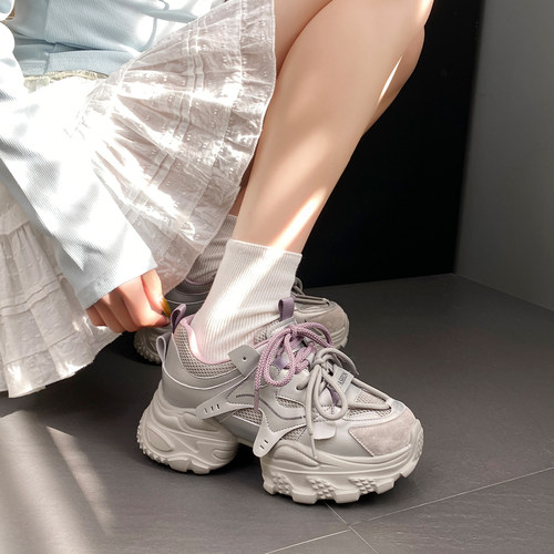 银色老爹鞋女2026新款秋冬季小个子内增高休闲百搭厚底加绒运动鞋