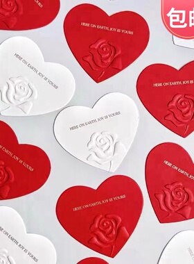 520情人节蛋糕装饰白色爱心卡片立体浮雕玫瑰花插卡烘焙装扮配件