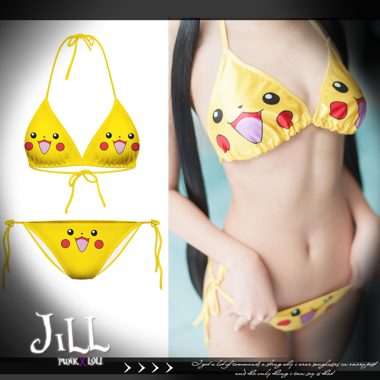 宠物小精灵卡通皮卡丘套装泳衣可爱绑带比卡丘比基尼神奇宝贝球