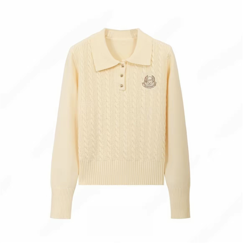 学院风polo翻领刺绣针织衫女