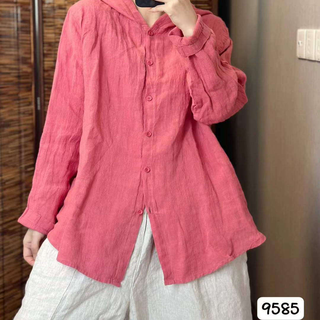 速达衣岩红文艺复古范连帽衬衫