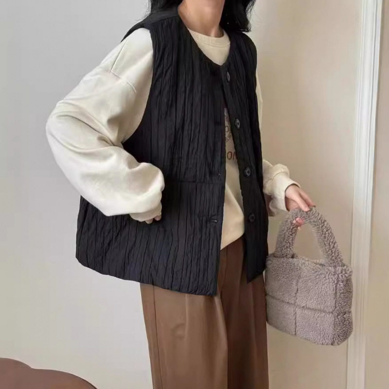 速达衣岩红专柜2024秋冬季新款宽松夹棉开衫马甲女百搭打底背心