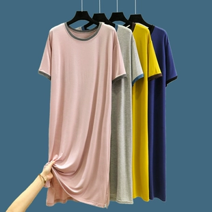 薄款 莫代尔短袖 圆领连衣裙女夏季 宽松家居睡裙百搭简约长裙a字裙