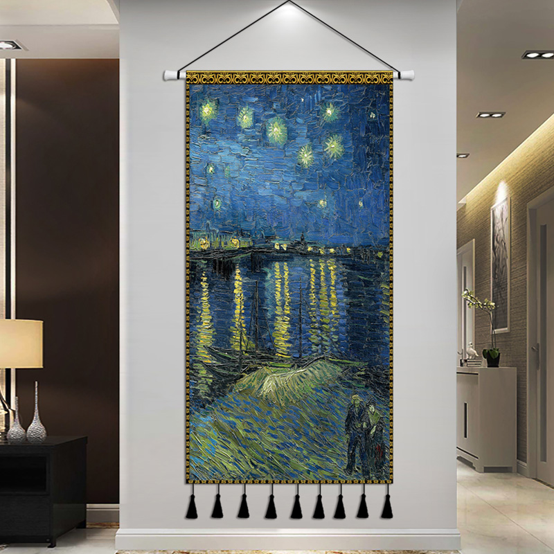 梵高艺术油画挂画布艺欧美抽象北欧挂毯客厅玄关装饰画卧室挂布图片