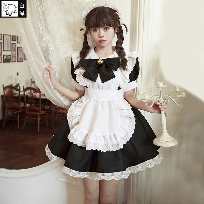 白泽动漫cosplay女仆装2024款黑白短袖铃铛咖啡厅女佣制服二次元