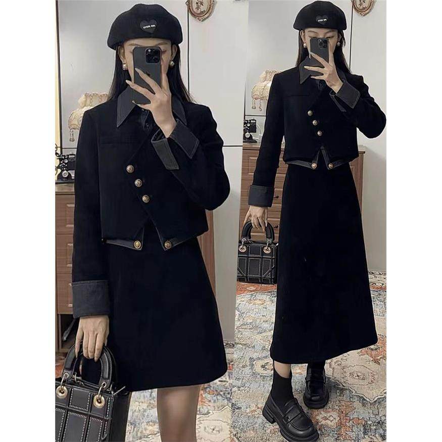 2025年春季新款大码女装赫本风显瘦气质设计感上衣半身裙两件套女