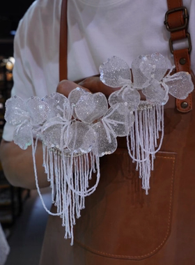 ETE正品新款新娘结婚头饰旗袍新中式手工串珠白色绢纱发饰17650