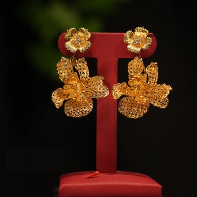 ETE正品金色花朵秀禾龙凤褂精致百搭两用耳环配饰12635