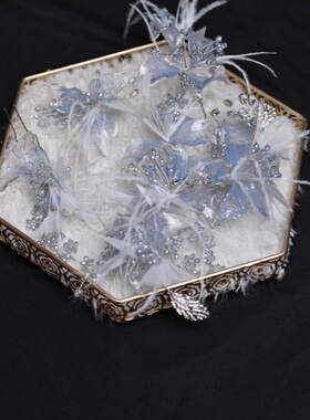 ETE正品新款新娘结婚头饰仙气蓝色羽毛复古减龄发饰17614侧边边夹