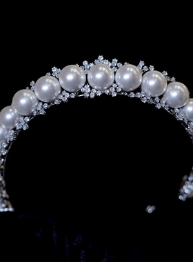ETE新款新娘韩系简约气质珍珠发箍皇冠大气高端婚嫁发饰17986
