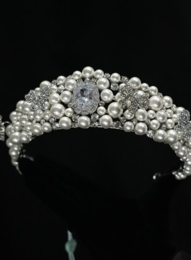 ETE正品新款珍珠新娘大气公主赫本造型简单款写真婚纱配饰18049