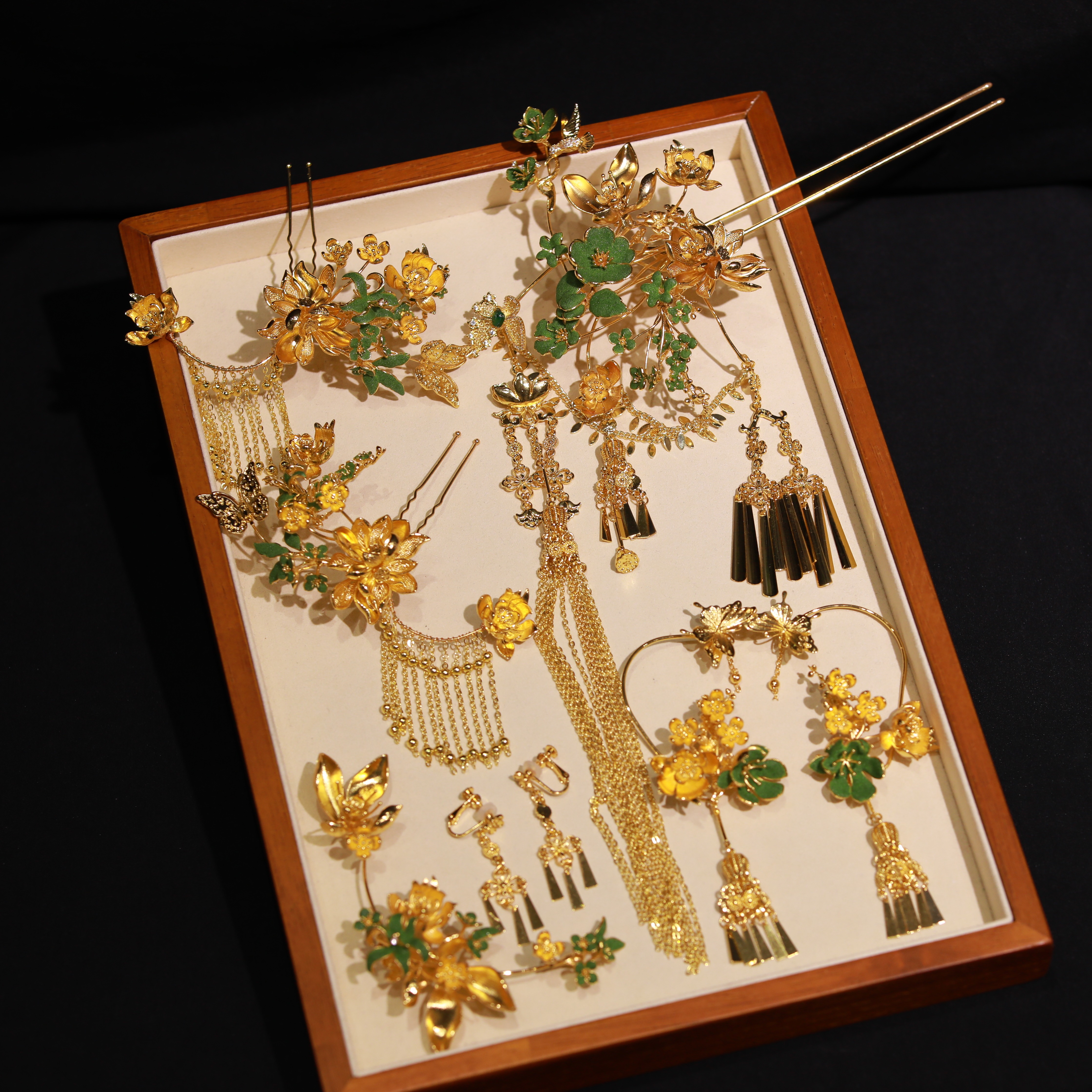 ETE正品新款金绿色流苏古风秀禾龙凤褂造型配饰套装12794