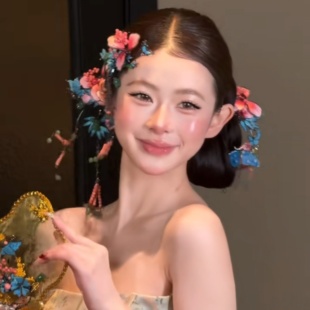ETE新款新娘粉色流苏复古精致秀禾龙凤褂头饰13286