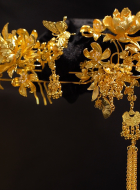 ETE正品新款金色复古中式秀禾发簪发饰四件套12413龙凤褂配饰