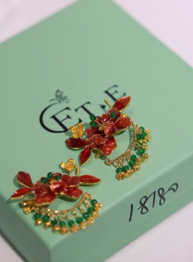 ETE正品新款红蓝侧边新娘叠戴百搭秀禾头饰13396