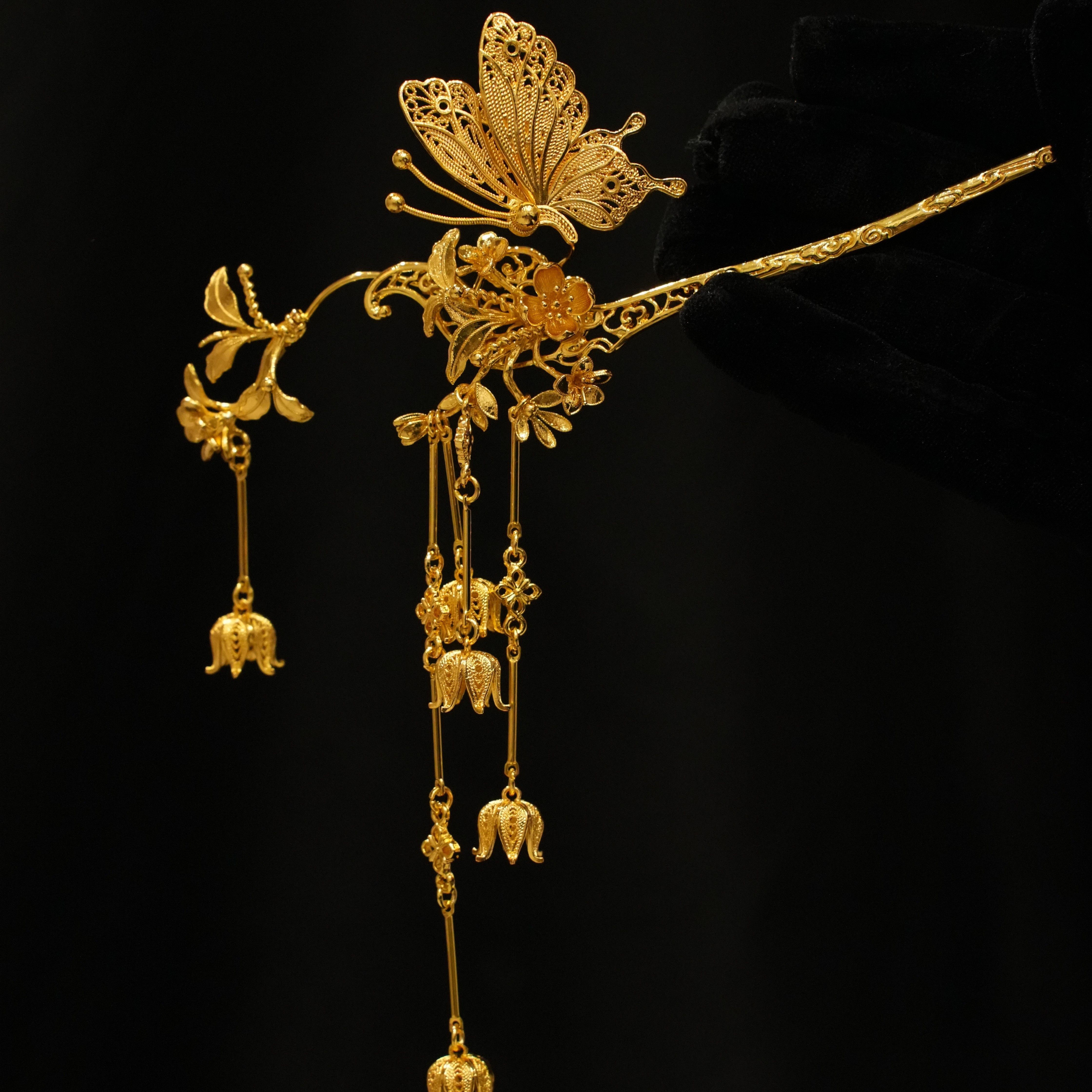 ETE正品中国风金色百搭中式婚礼旗袍秀禾头饰蝴蝶步摇单钗12274