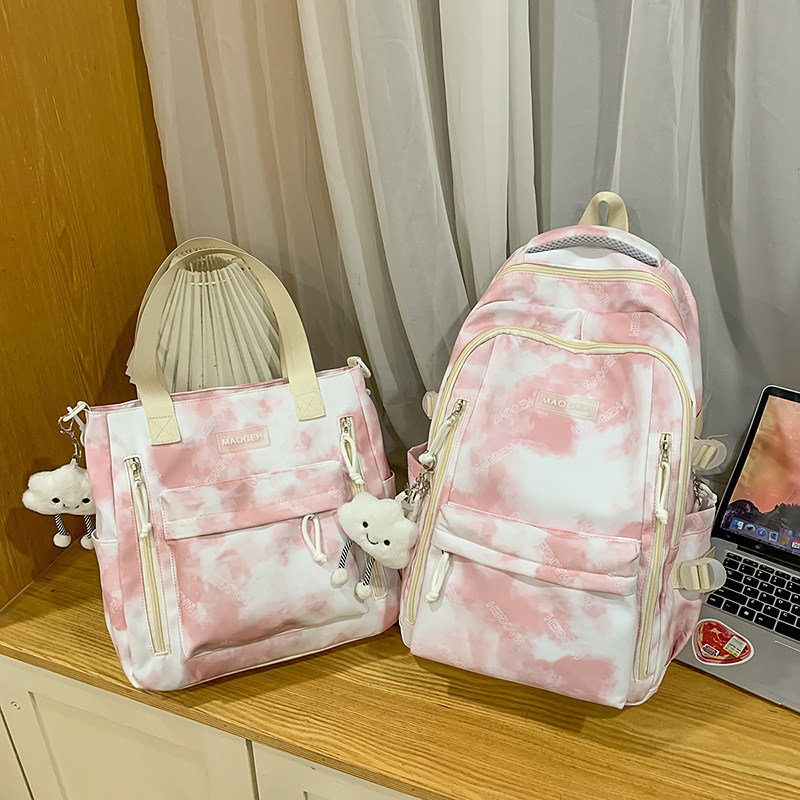 新款扎染双肩包韩版大容量初中校园背包减负3-6年级小学生书包女