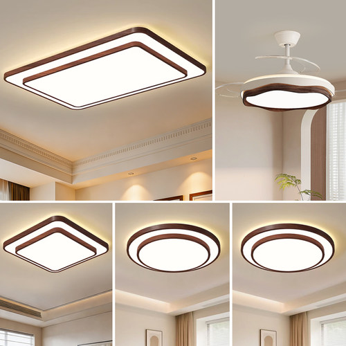 中古风客厅吸顶灯胡桃色简约现代LED护眼卧室餐厅灯具2026新款