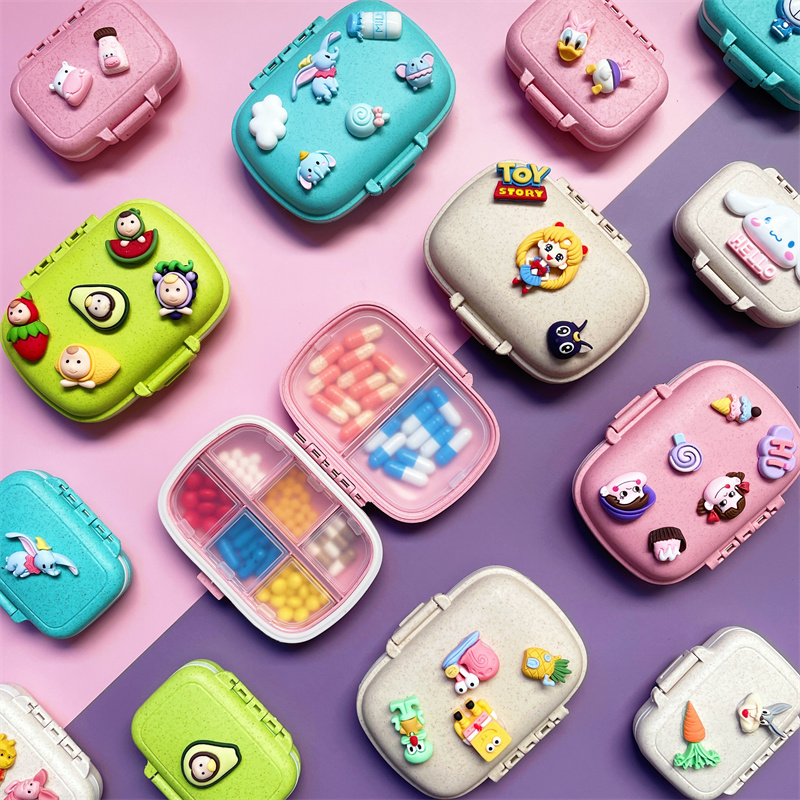 可爱卡通便携八格密封大容量药盒