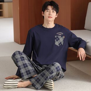 网红纯棉长袖睡衣男春秋冬季大学生可外穿两件套装男士休闲家居服