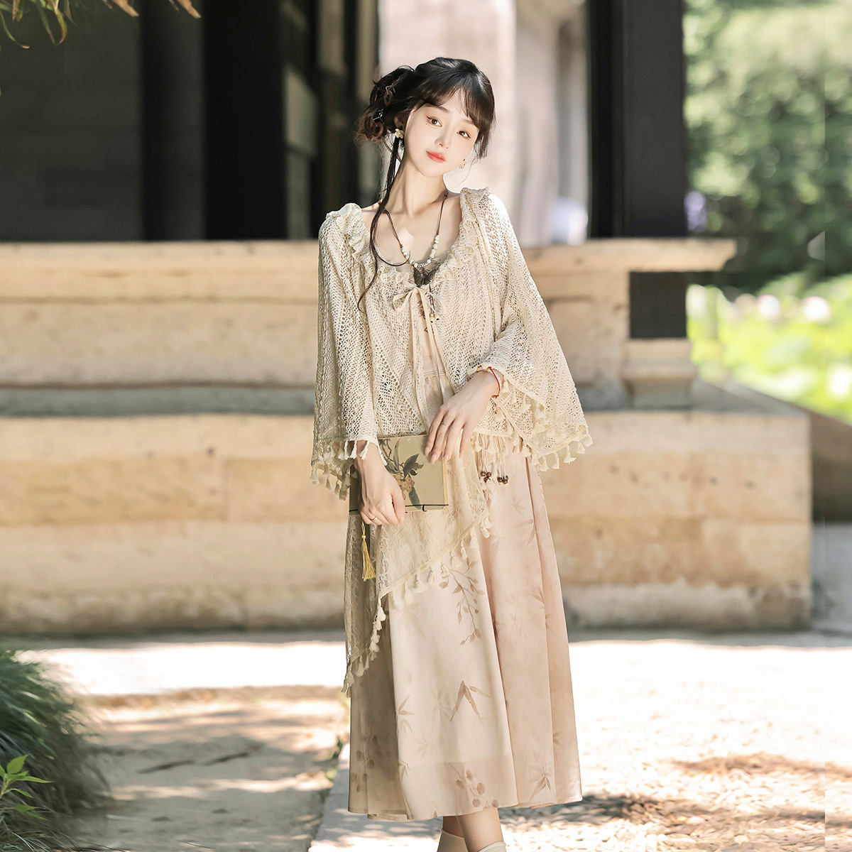 原创设计灯草烬新中式女国风日常新款外披吊带裙套装X174