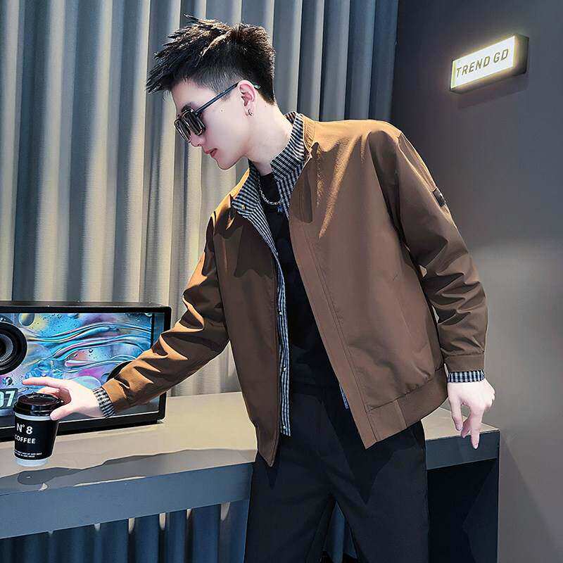 格子假两件夹克外套男士春秋季2026新款潮牌痞帅超火男装休闲上衣